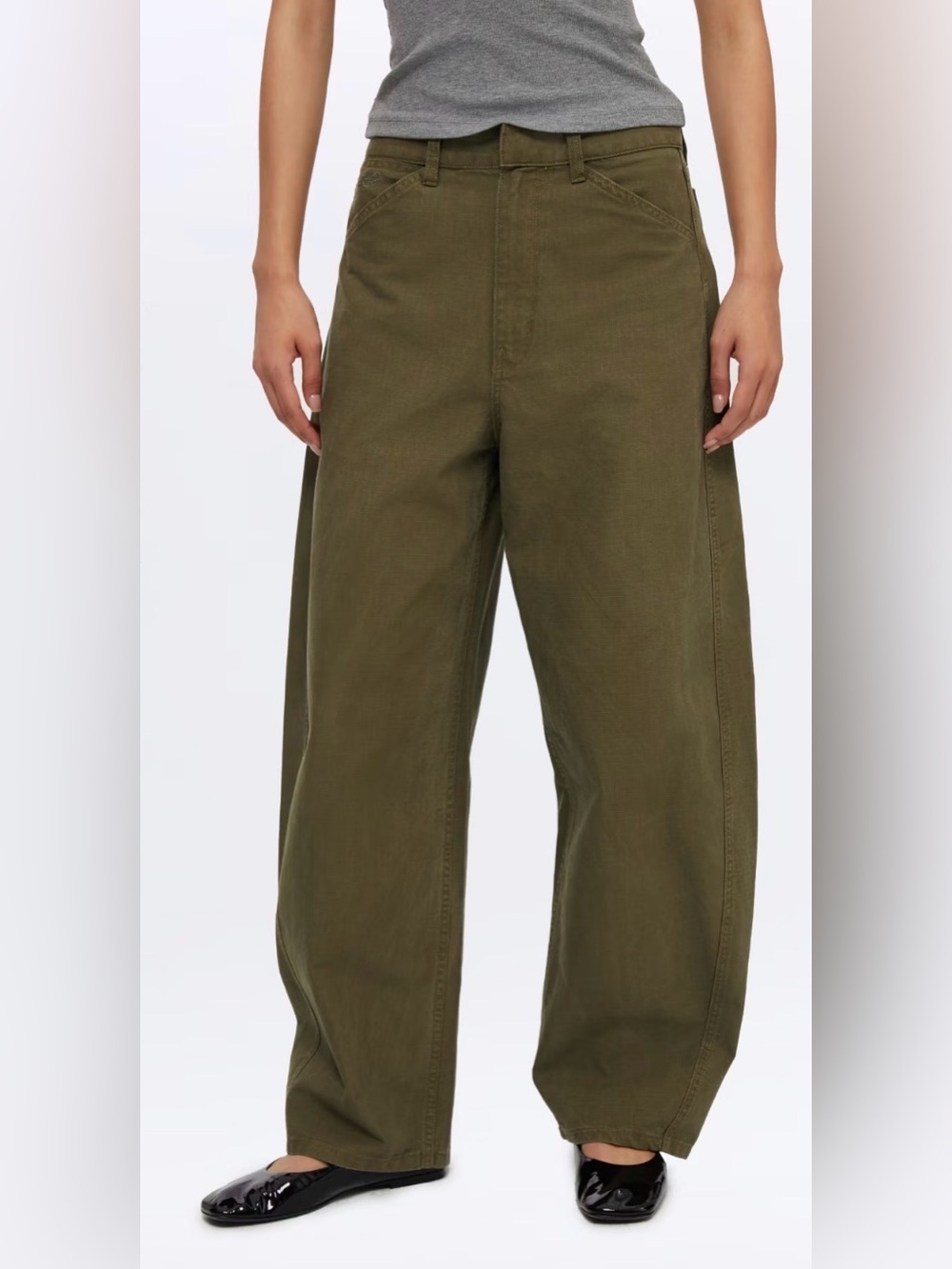Olive Green Wide-Leg Banana Pants